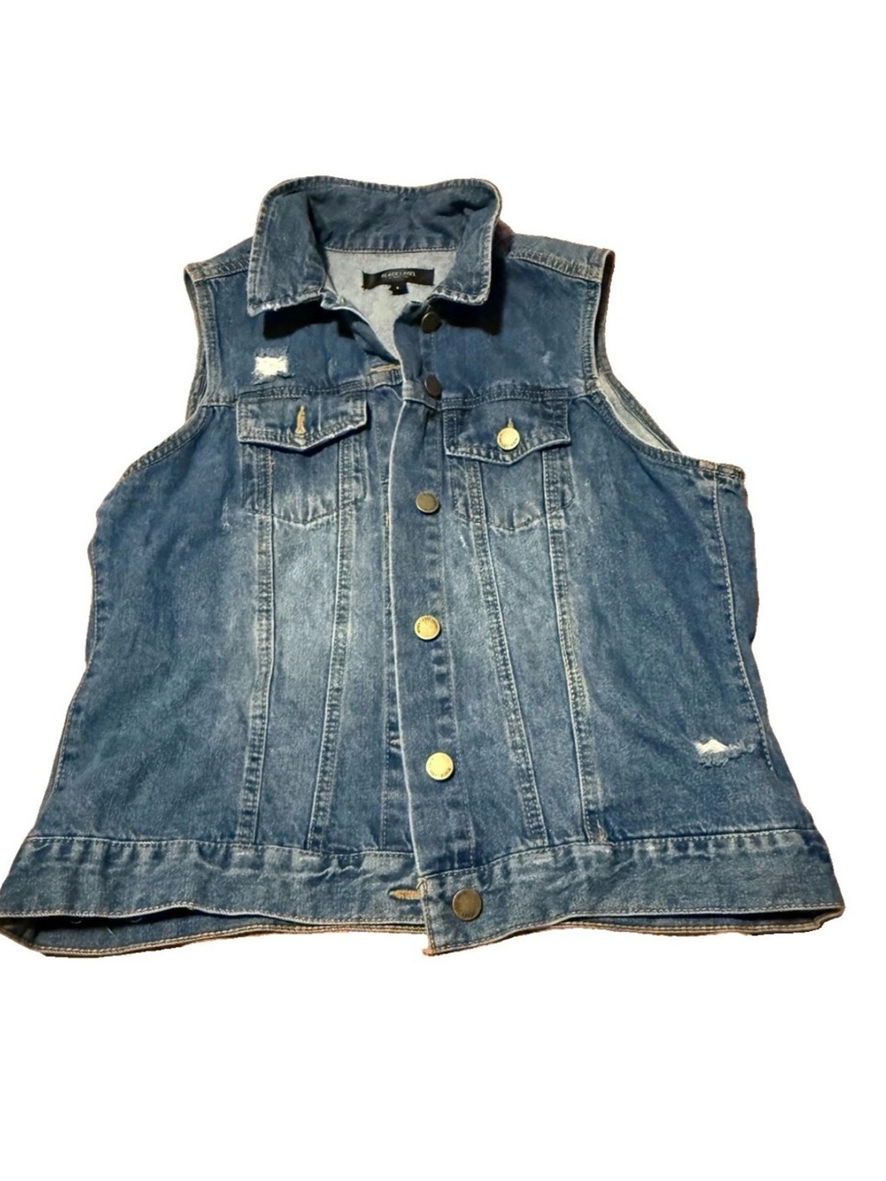 C'est Toi Women's Blue Sleeveless Button-Front Collared Vest w/ Pockets Size L